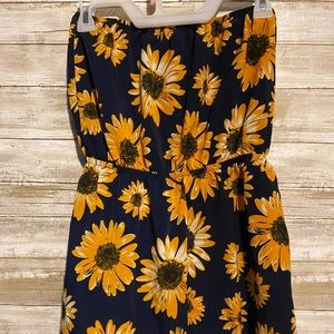 SHEIN Cinched Waist Strapless Sunflower Romper